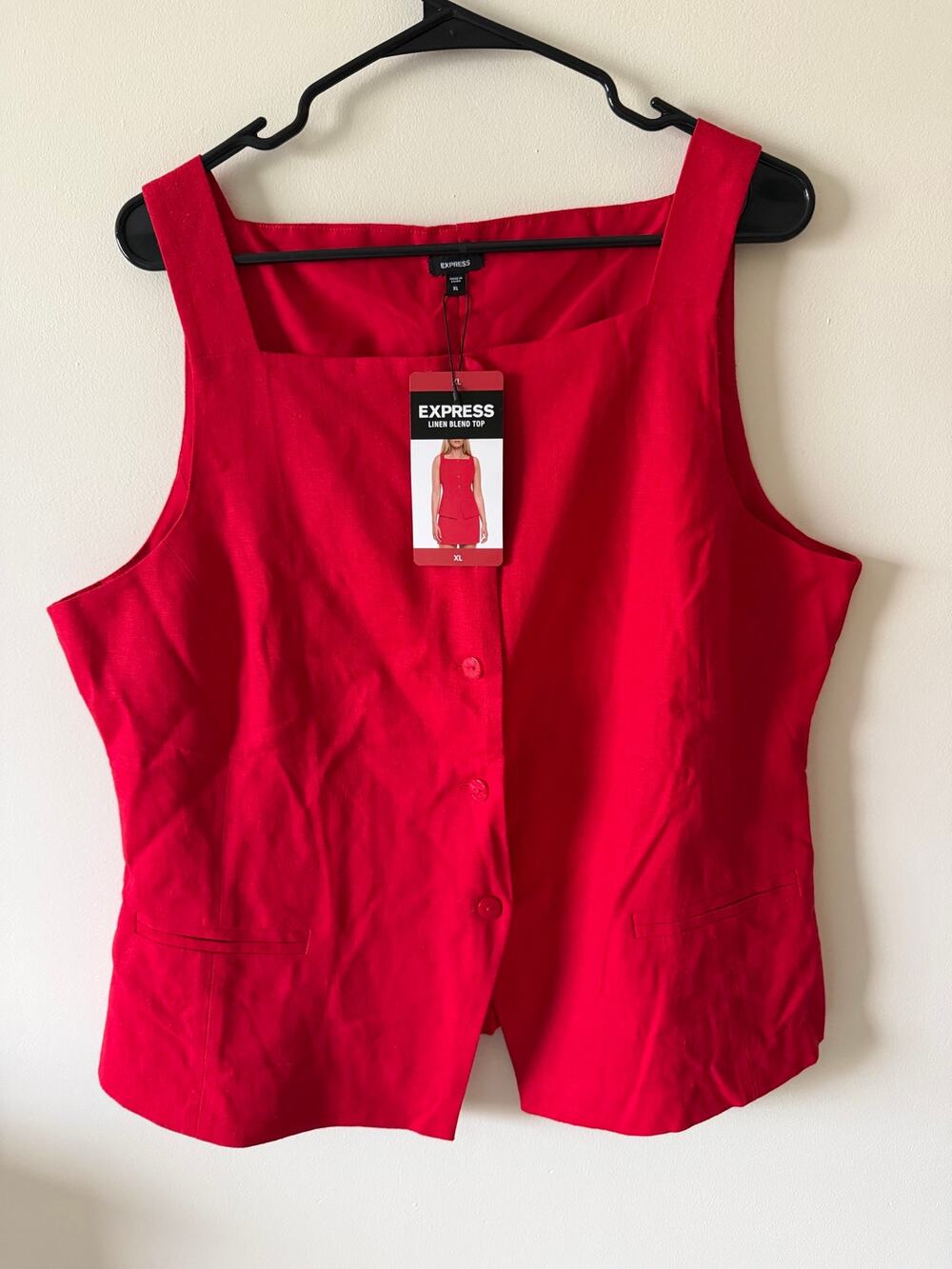 Express Women’s Red Linen Blend Tailored Top